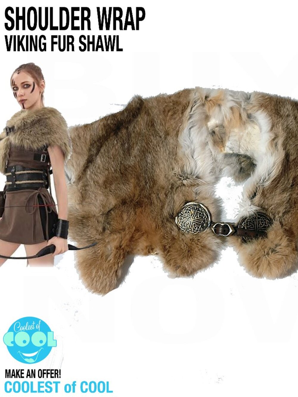 Viking warrior rabbit fur shawl shoulder wrap vikings knot art leather buckles